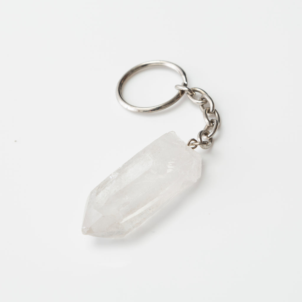 raw clear quartz keychain