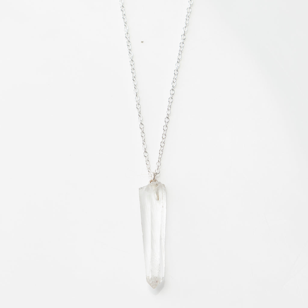 raw clear quartz stone necklace