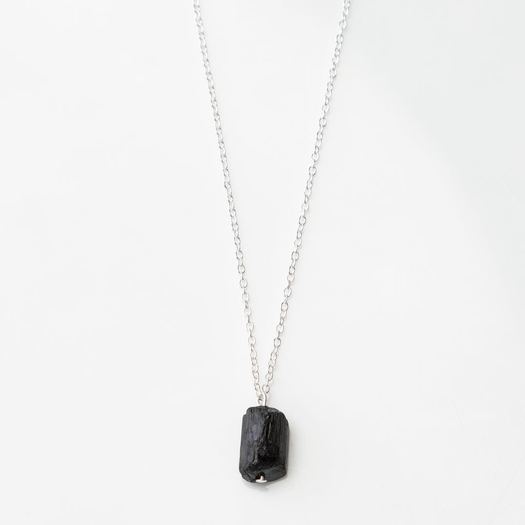 raw black tourmaline stone necklace