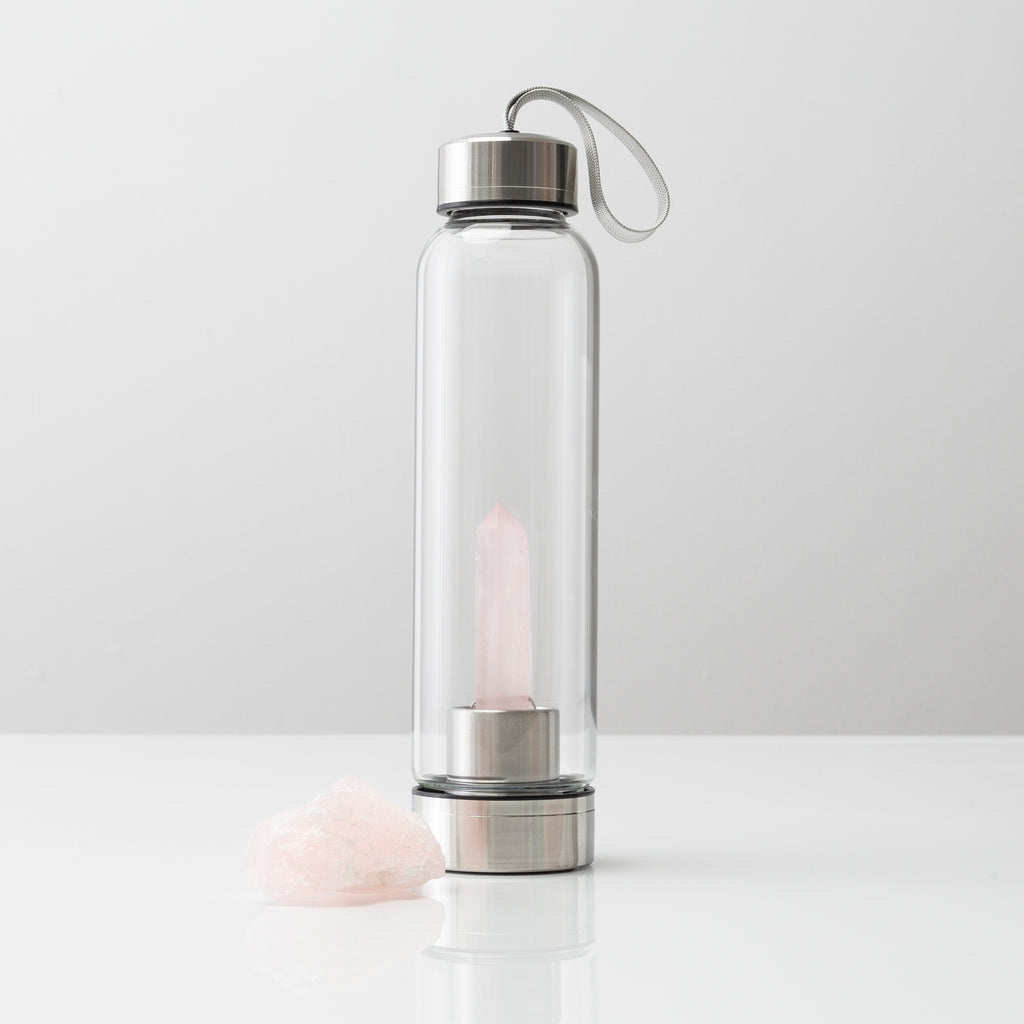 raw rose quartz water bottle