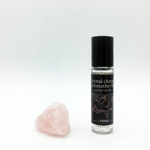 rose/rose quartz crystal charged essential oil roll-on