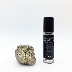 sage oil/pyrite crystal charged essential oil roll-on